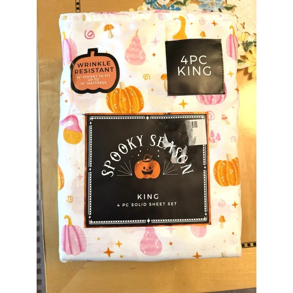 Spooky Season Halloween King 4pc Sheet Set New Pumpkins Wrinkle Resistant